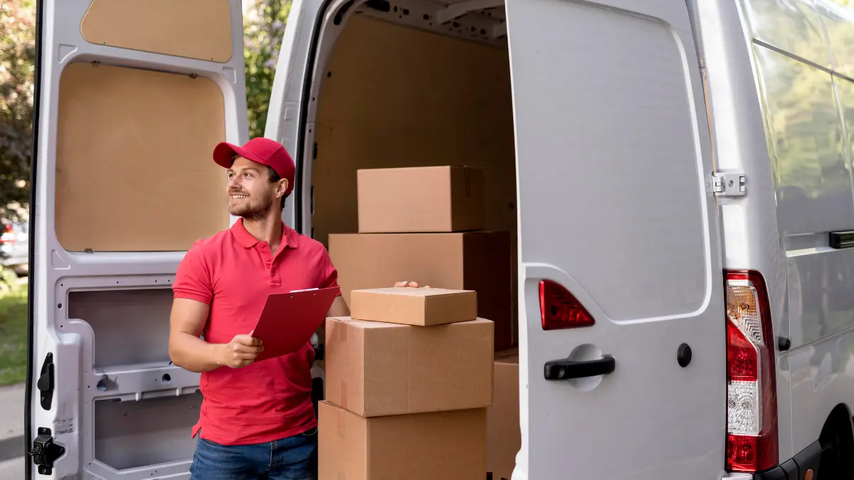 a person with red cap loading boxes by providing man and van luton service