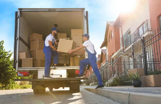 removals company professional loading the packing boxes/luton vans for city moves
